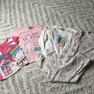 3T girl bunny Panama’s, gum balls tshirt NWT, props the pig, trolls t-shirt